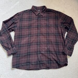 Uniqlo Men's Dark Brown Plaid Button-Down Shirt (Oversized)